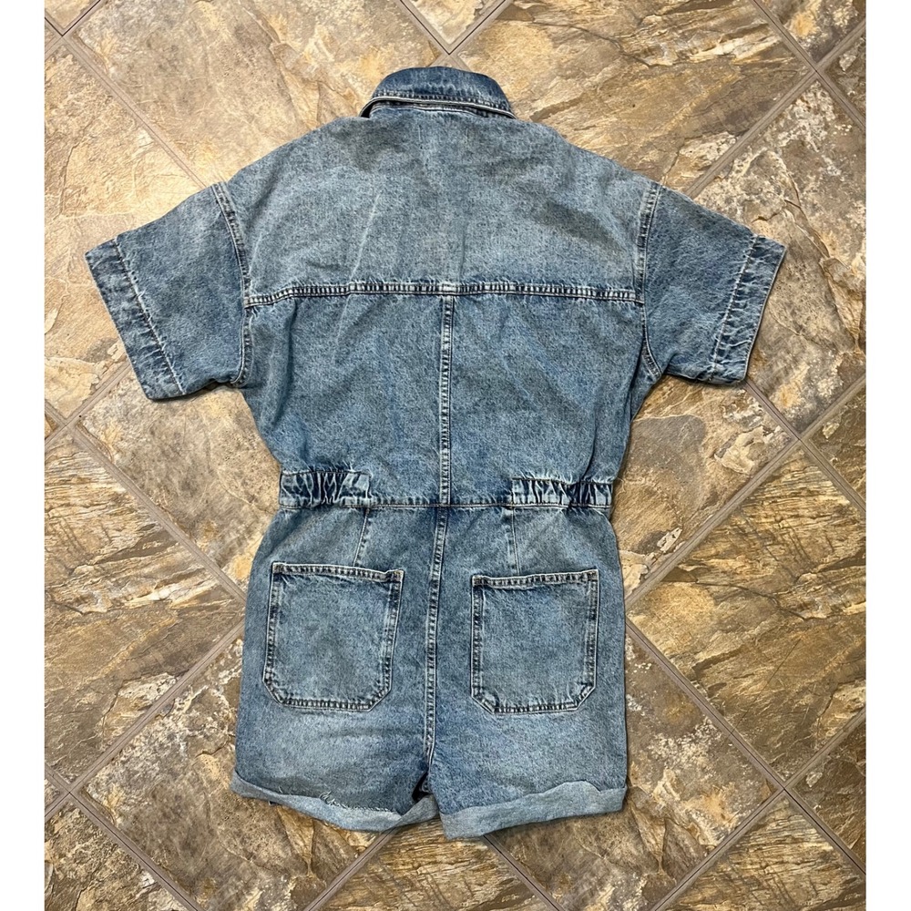 We The Free Marci Cuffed Shortalls Women S Blue New Denim Romper - Picture 5 of 9